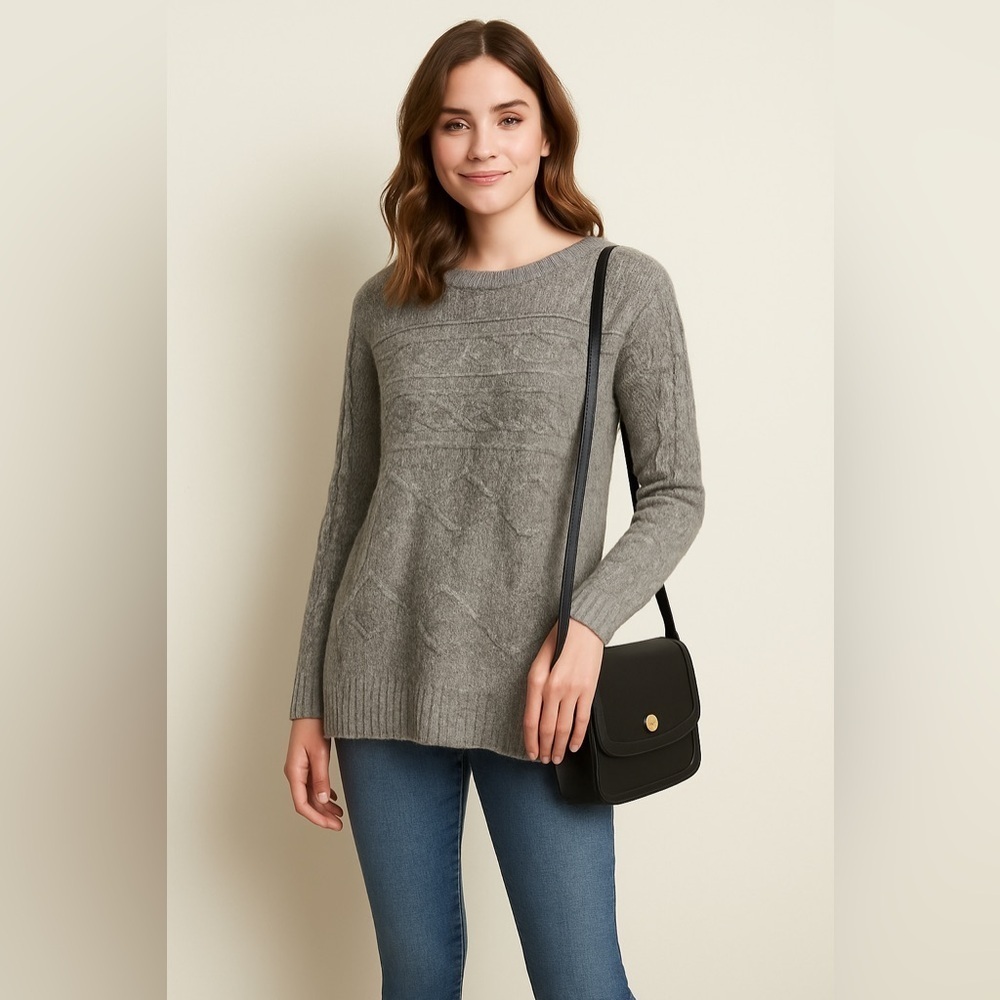 ST. JOHN’S BAY WOMENS GRAY KNIT SWEATER, Size XL